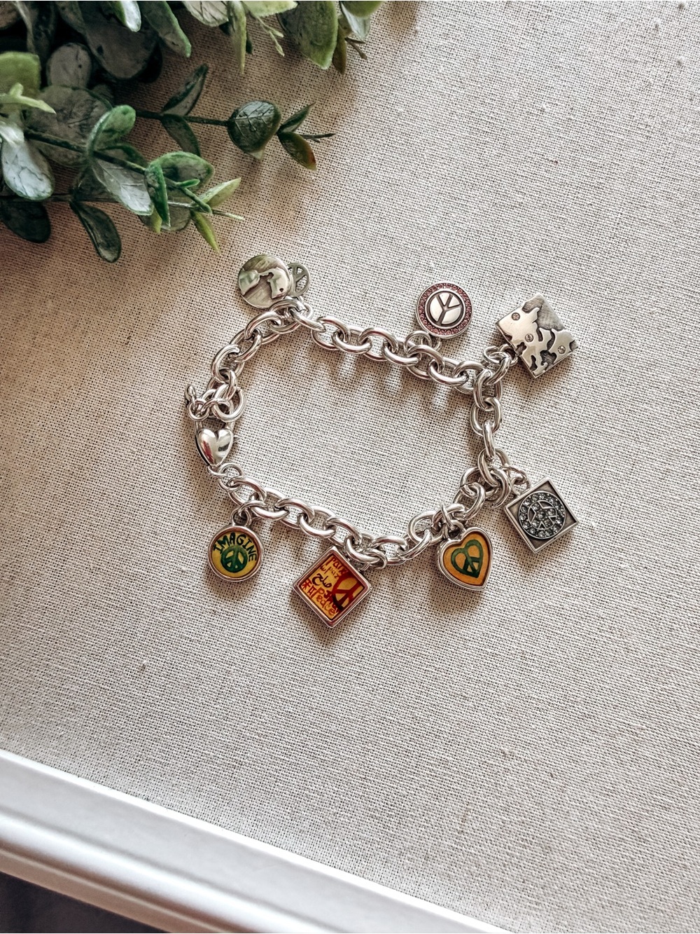 Brighton Peace Love Charm Bracelet Silver Colorful